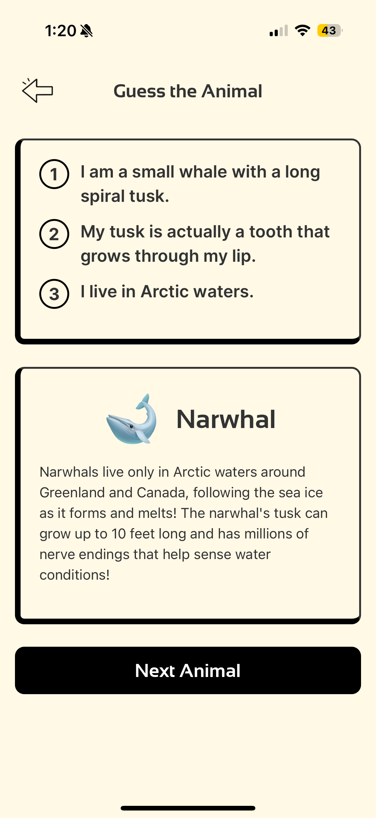 Guess the Animal game with fascinating facts